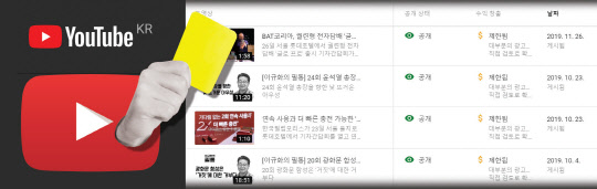 본보 유튜브 채널 영상 콘텐츠 중 일부가 광고 수익 창출 금지 처분인 노란색 달러 아이콘(붉은색 사각점선)이 붙은 모습(위 사진). 유튜브 캡쳐